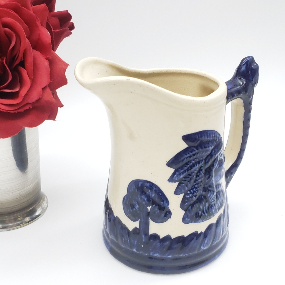 Vintage Old Sleepy Eye Cobalt Blue Pottery Pitcher - Picture 2 of 13